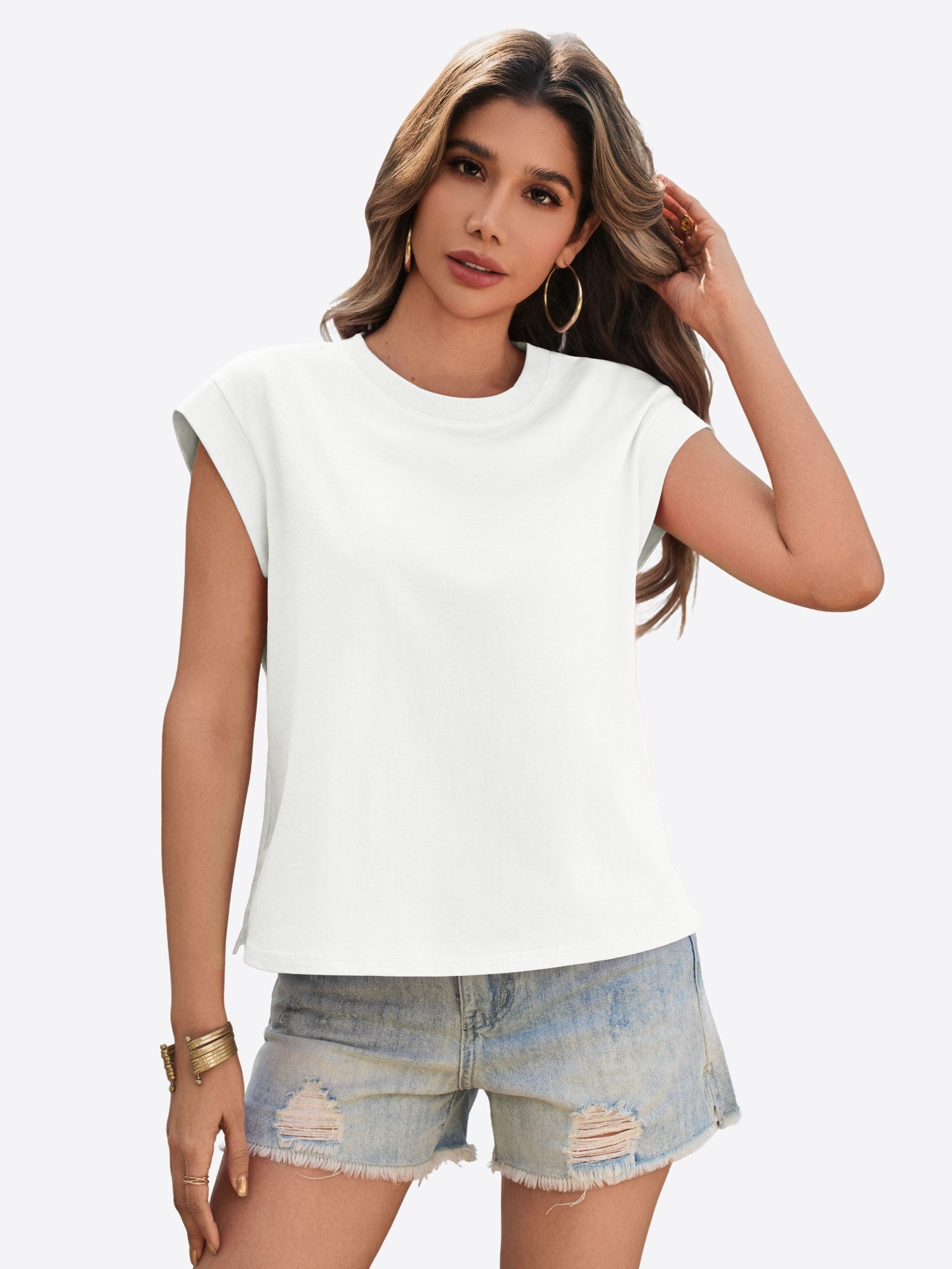 T-Shirt Damen Basic-Shirt mit Rundhalsausschnitt