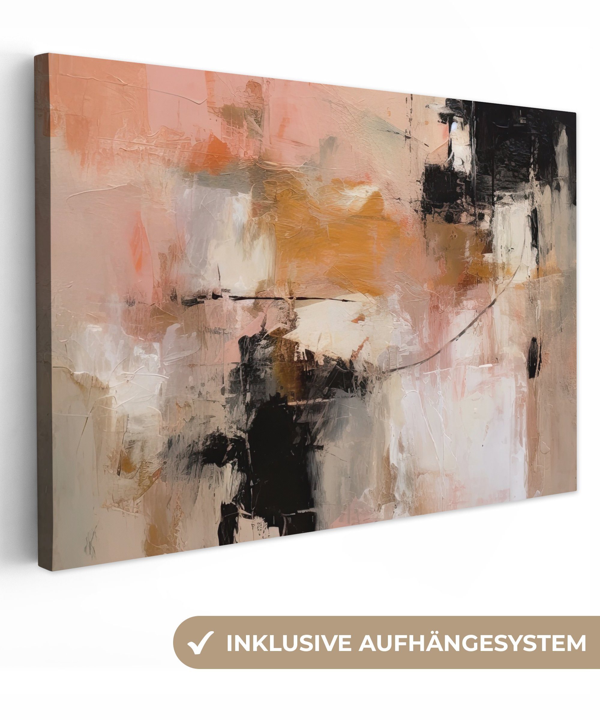 OneMillionCanvasses® Leinwandbild Kunst - Abstrakt - Beige - Farbe, (1 St), Leinwand Bilder für Wohnzimmer Schlafzimmer, 90x60 cm