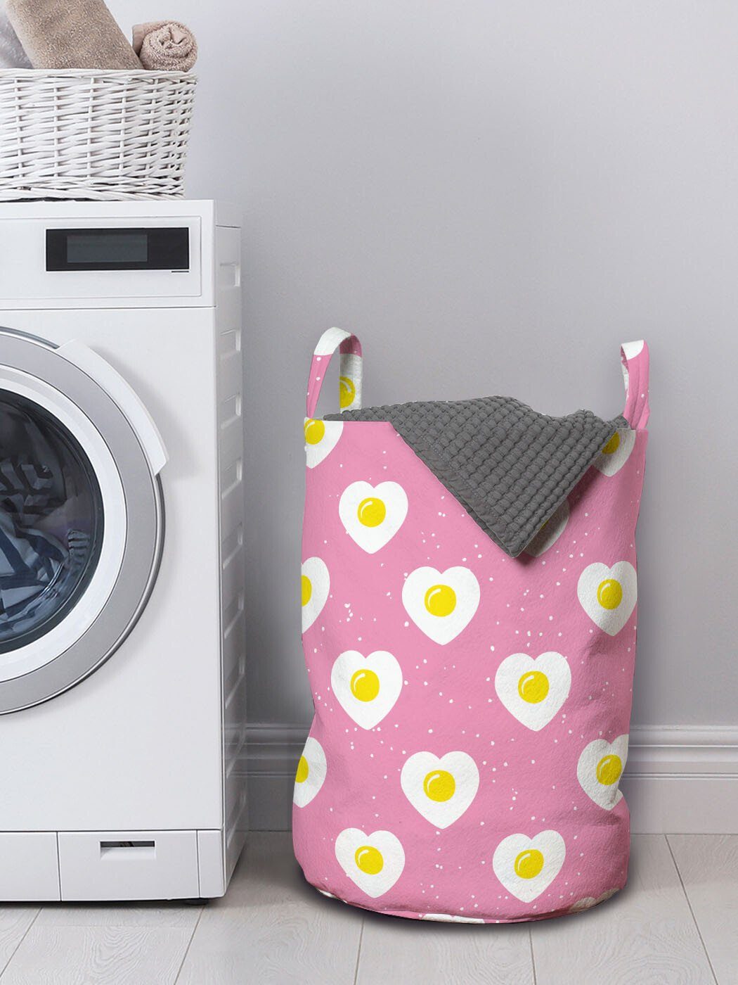 Kordelzugverschluss Wäschesäckchen mit Waschsalons, Abakuhaus Entwurf Herz-geformte Griffen Wäschekorb für Eier Romantisch