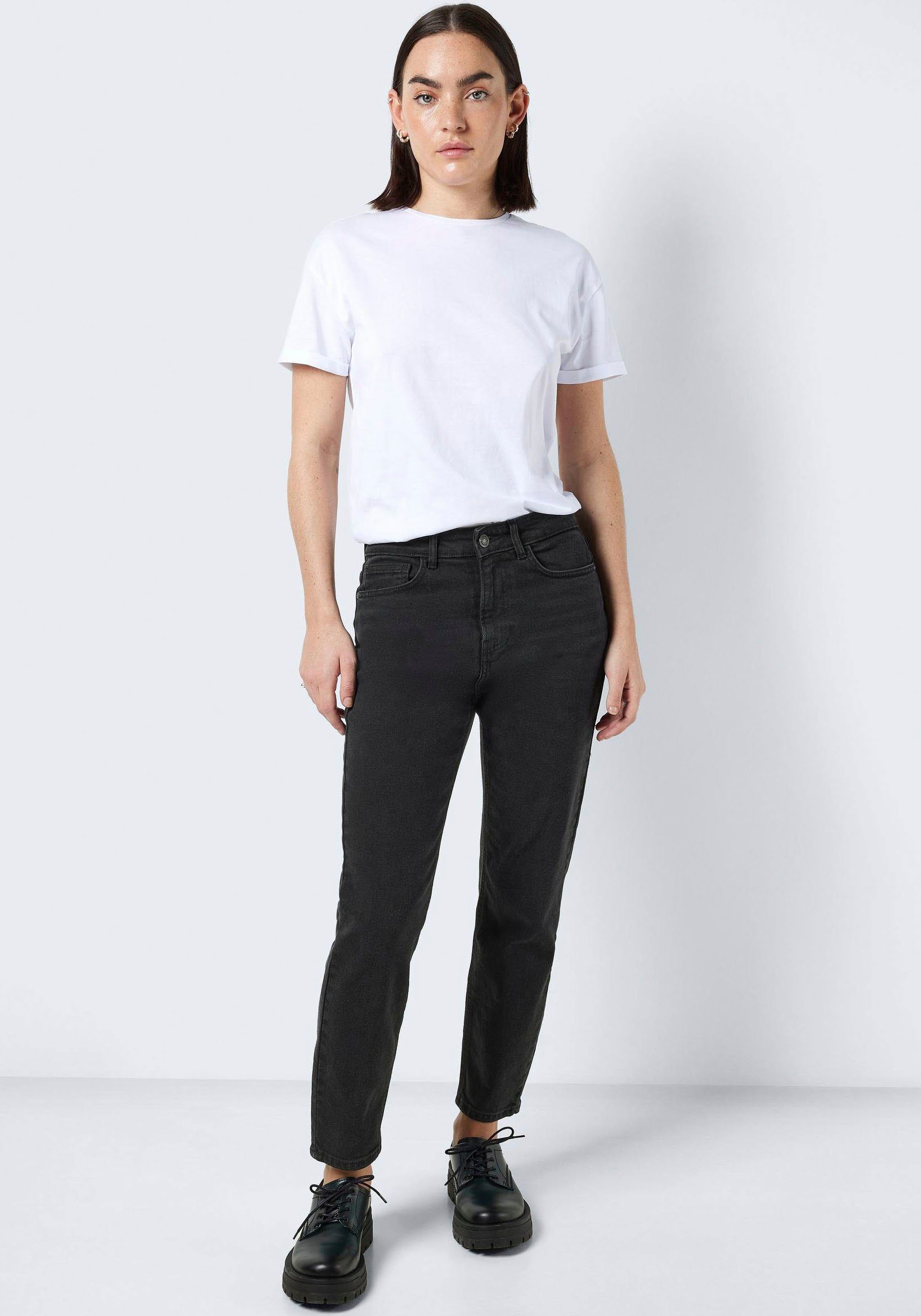 HW may mit ANK Saum Noisy offenem BLACK NOOS NMMONI Straight-Jeans STRAIGHT JEANS