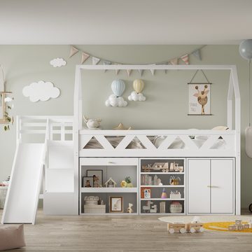 WISHDOR Kinderbett Kinderbett (ohne Matratze), mit Rutsche,Treppen, Schubladen und Schließfach, massivholz, 90*200