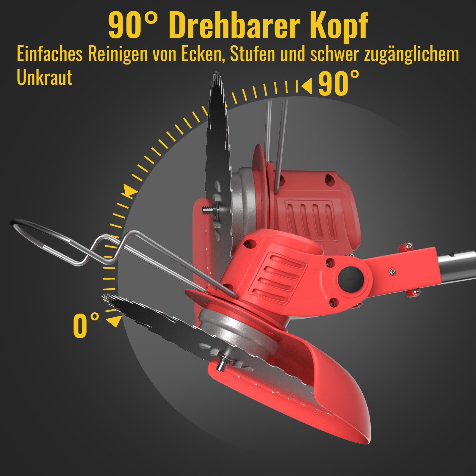 CONENTOOL Akku-Rasentrimmer 21V mit 4000mAh Akku, Verstellbarer Teleskopstiel, 15 cm Arbeitsbreite Messer, (Set, 4 Schneidwerkzeuge), Freischneider & Kantenschn – Bild 4 von 5