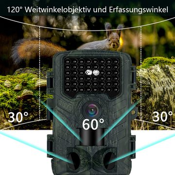 DOPWii 1080P HD Jagdkamera, 48 MP HD Wildkamera mit IR-Sensor, Nachtsicht Wildkamera (mit 128GB Speicherkarte, 2.0” LCD, 120° Weitwinkel, IP66 Wasserdicht)