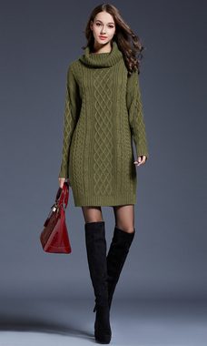 KIKI Strickkleid Plus-Size-Pulloverkleid mit Rollkragen und lockerer Passform