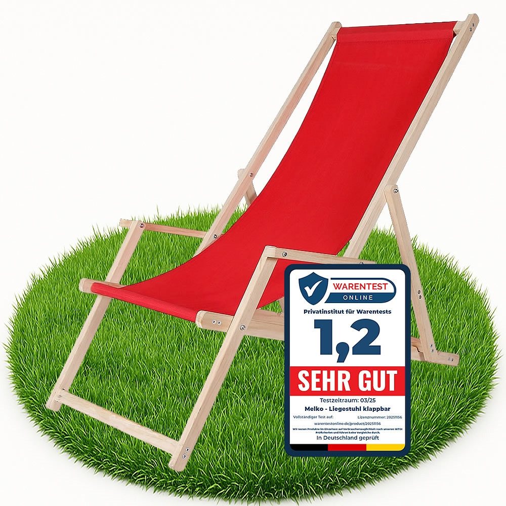 Melko Gartenliege Klappbarer Liegestuhl aus Holz mit Stoffbezug, Rückenlehne verstellbar, Liegestuhl, 1 St., Set bestehend aus 1 klappbaren Liegestuhl mit Stoffbezug, Klappbarer Strandstuhl aus Holz dreistufig verstellbarer Rückenlehne