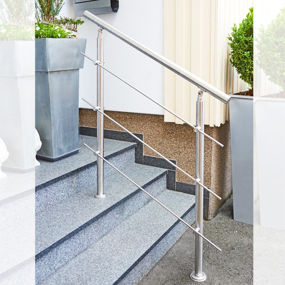 V2Aox Treppengeländer Treppengeländer Edelstahl Handlauf Geländer Aufmontage 80 - 200 cm, 80 cm Länge, mit 0 Pfosten