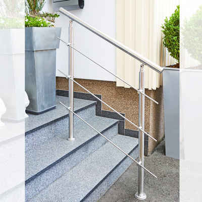 V2Aox Treppengeländer Treppengeländer Edelstahl Handlauf Geländer Aufmontage 80 - 200 cm, 100 cm Länge, mit 3 Pfosten