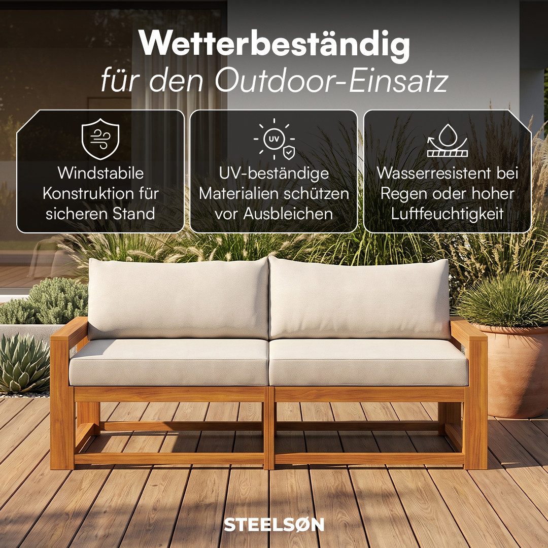 STEELSØN Gartenlounge-Set Mizaru modulares Sofa-Set aus hochwertigem Akazienholz, (Sofabank), Outdoor Sitzgruppe inkl. Auflagen, vielfältige Stellmöglichkeiten