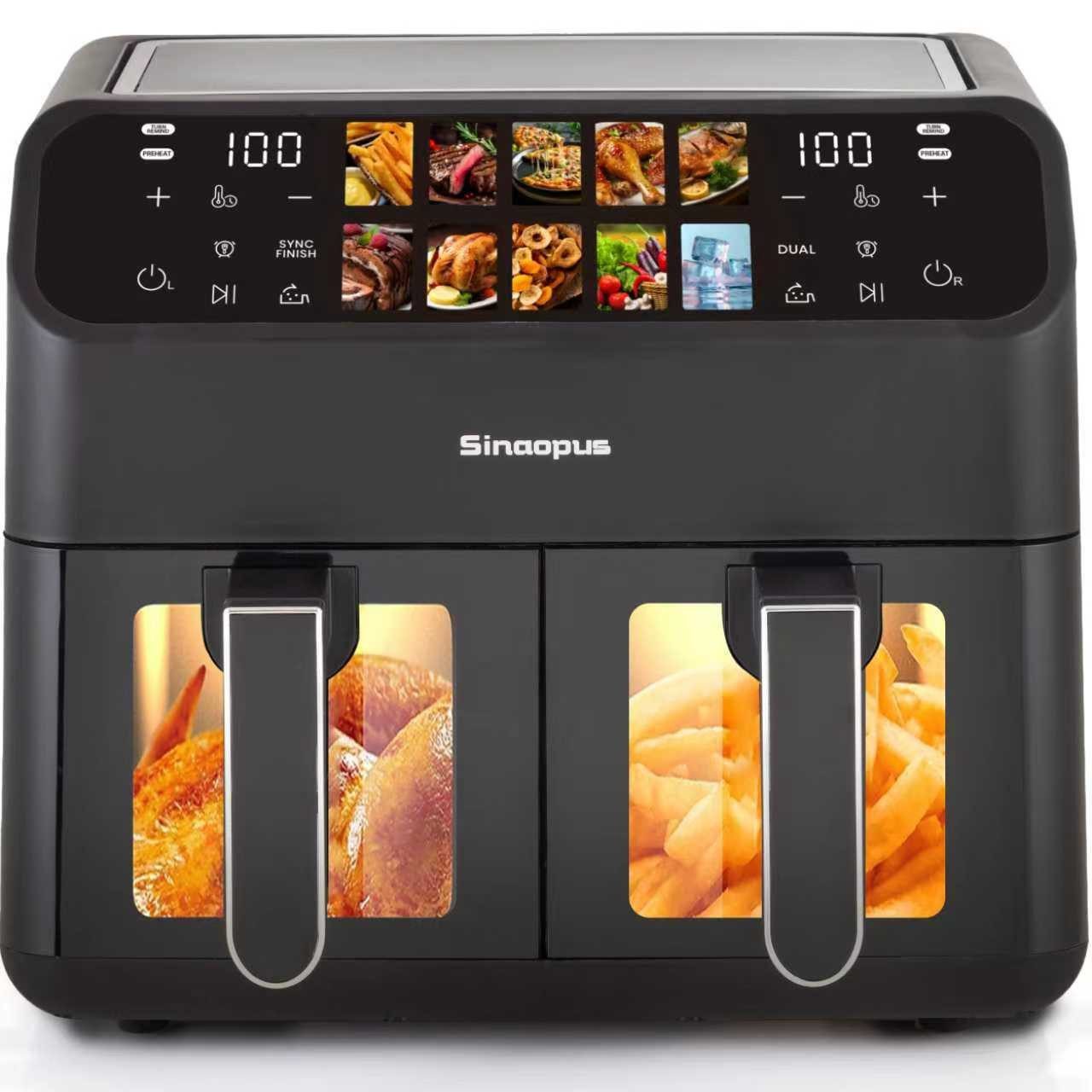 Sinaopus Heißluftfritteuse 9L Heissluftfritteuse, XXL Airfryer mit Doppelkammer, duale Zonen, 2000,00 W, Einstellbare Zeit und Temperatur 80-200℃ für einfaches Kochen