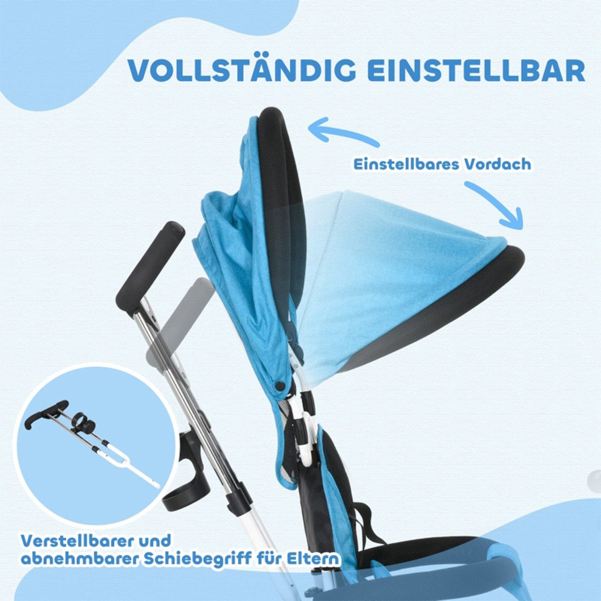 XDeer Dreirad Kinderdreirad 6-in-1 mit Schiebestange Dach Gurt und Ablagekorb, Dreirad Kinderwagen Fahrrad für 1-5 Jahre Kinder