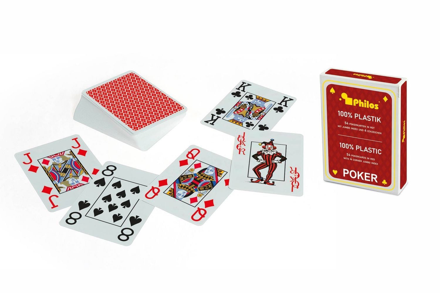 Philos Spiel Pokerkarten - rot - Plastik