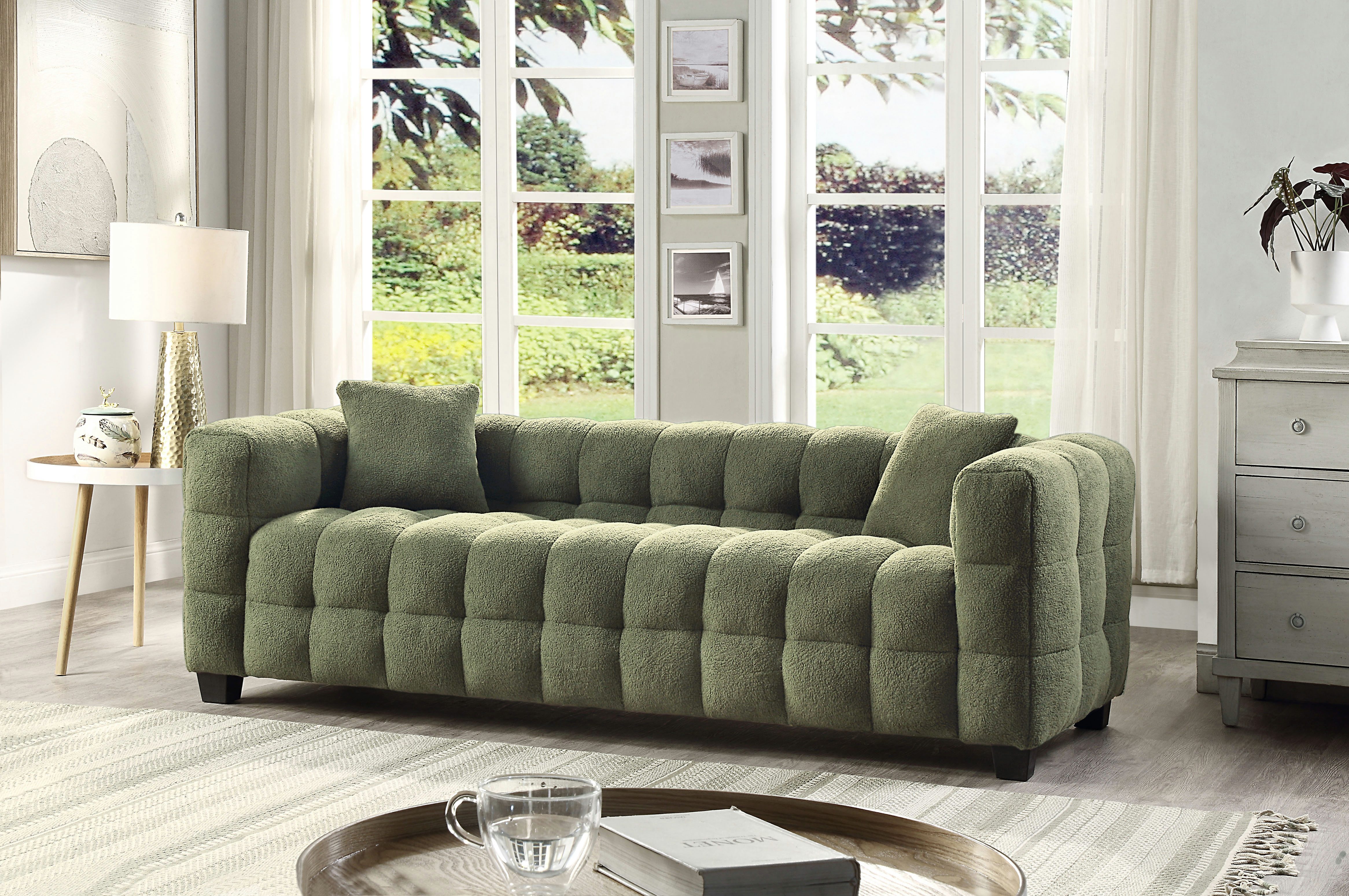 ATLANTIC home collection 3-Sitzer Stella Design-Sofa mit Steppung, Bubble-Optik, B: 206cm, inkl. 2 Zierkissen und mit modernem Teddy Stoff