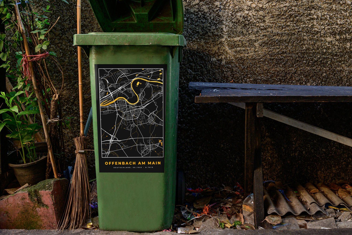 am - Container, Gold (1 St), Sticker, Wandsticker - Offenbach Abfalbehälter Karte Main Deutschland Mülltonne, - Stadtplan - MuchoWow Mülleimer-aufkleber,