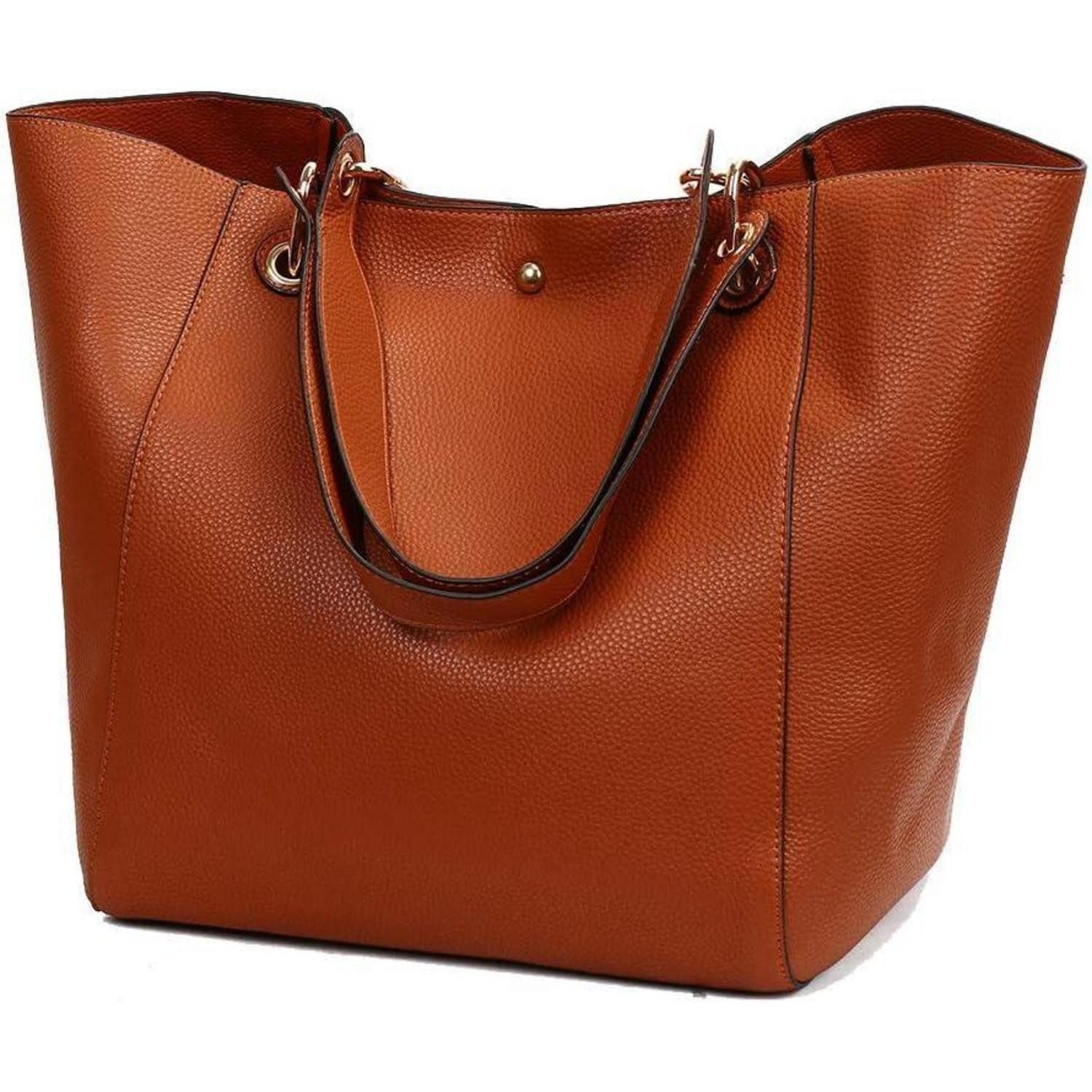 Henkeltasche Damen 2 in 1 Shopper Schultertasche Vintage PU-Leder Henkeltasche