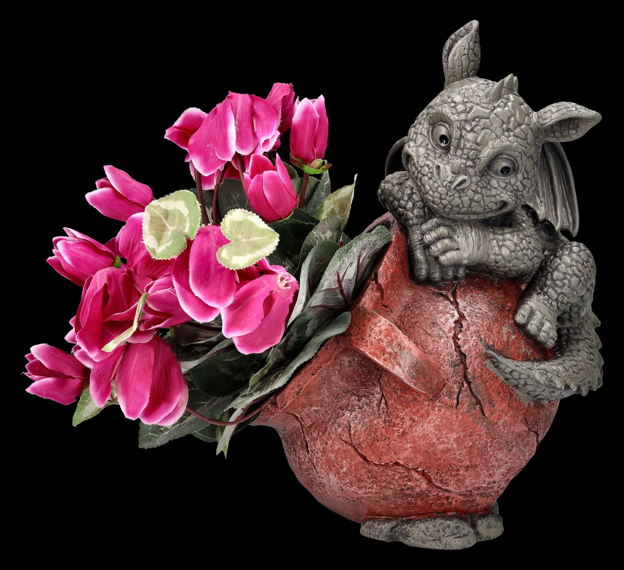 Figuren Shop GmbH Blumentopf Garten Drache Figur – Blumentopf Statue Frostfest handbemalt 32 cm