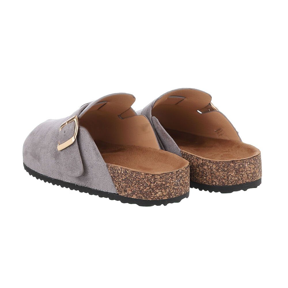 Ital-Design Eleganter Damenschuh mit Schnalle für Alltag und Freizeit Pantolette (85275940) Flach Pantoletten in Grau