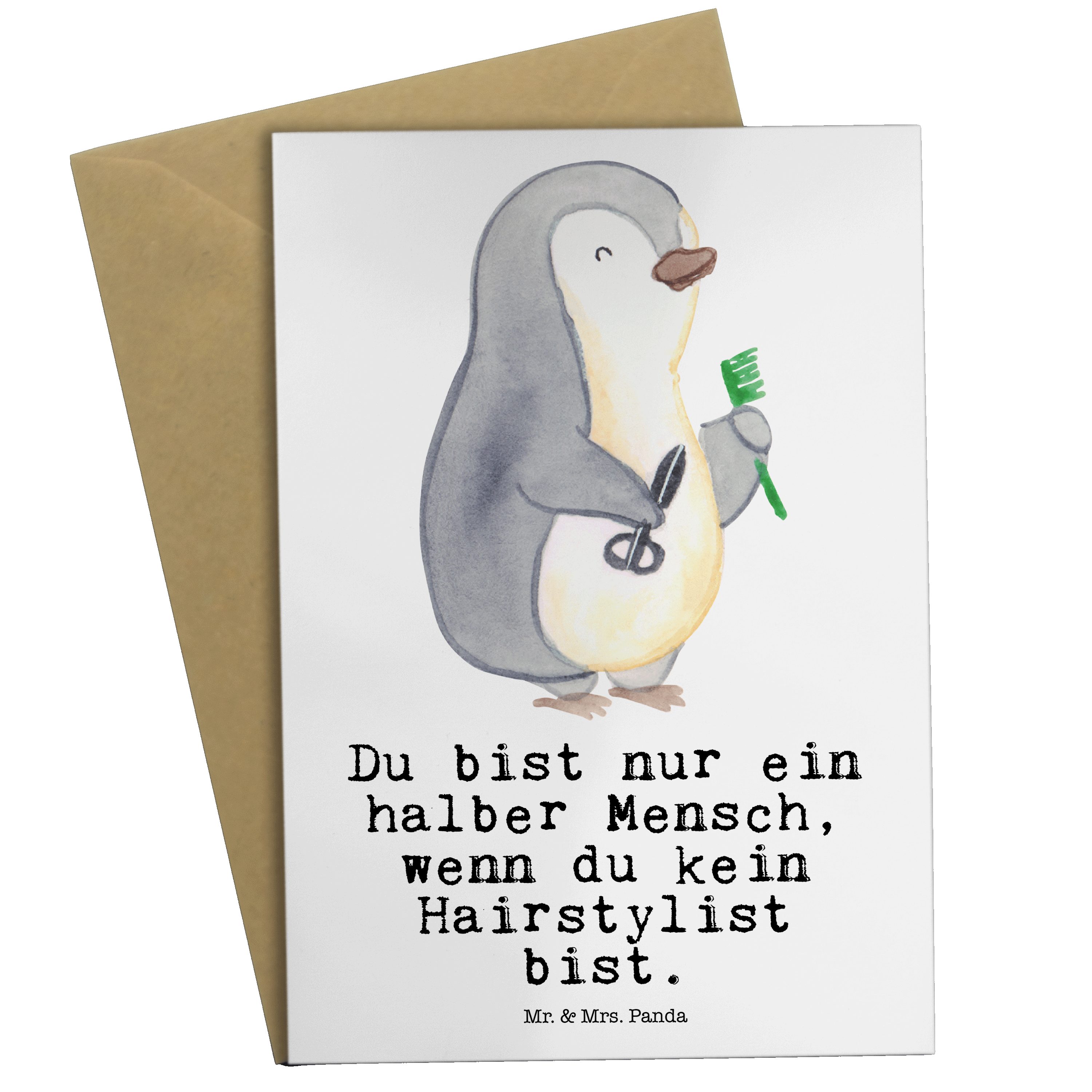 Klappkarte, Glück Mr. Dankeschön, mit Mrs. & Panda Geschenk, - Grußkarte Weiß - Hairstylist Herz