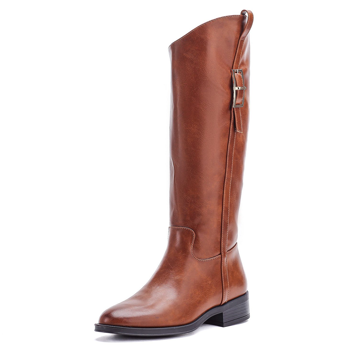 Elara Damen Reitstiefel mit Schnallendetail – Kniehohe Stiefel in Lederoptik Stiefel