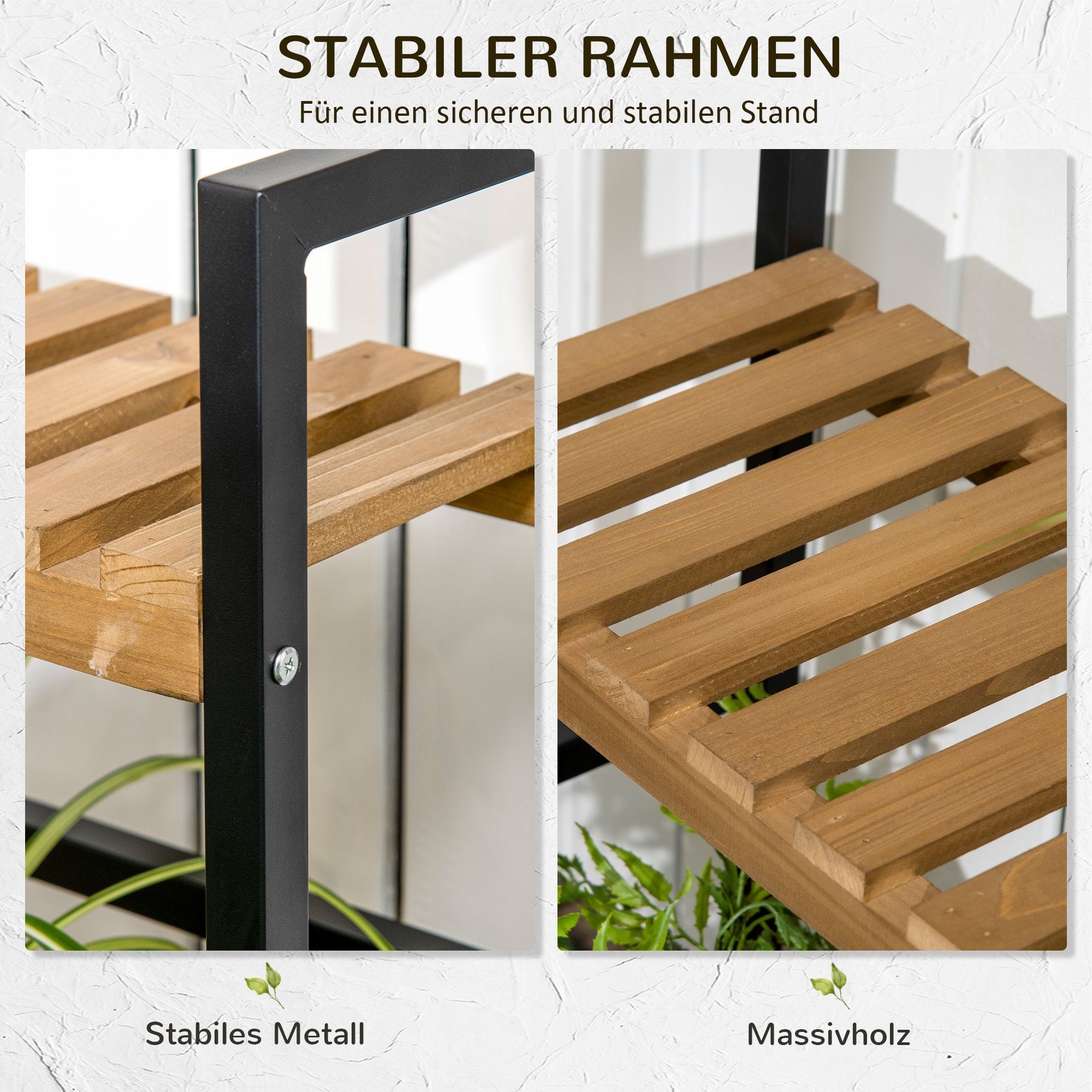 Outsunny Pflanzentreppe mit 3 Ebenen (Blumentreppe, 1 St., Blumenständer), für Garten, Balkon, Schwarz+Natur