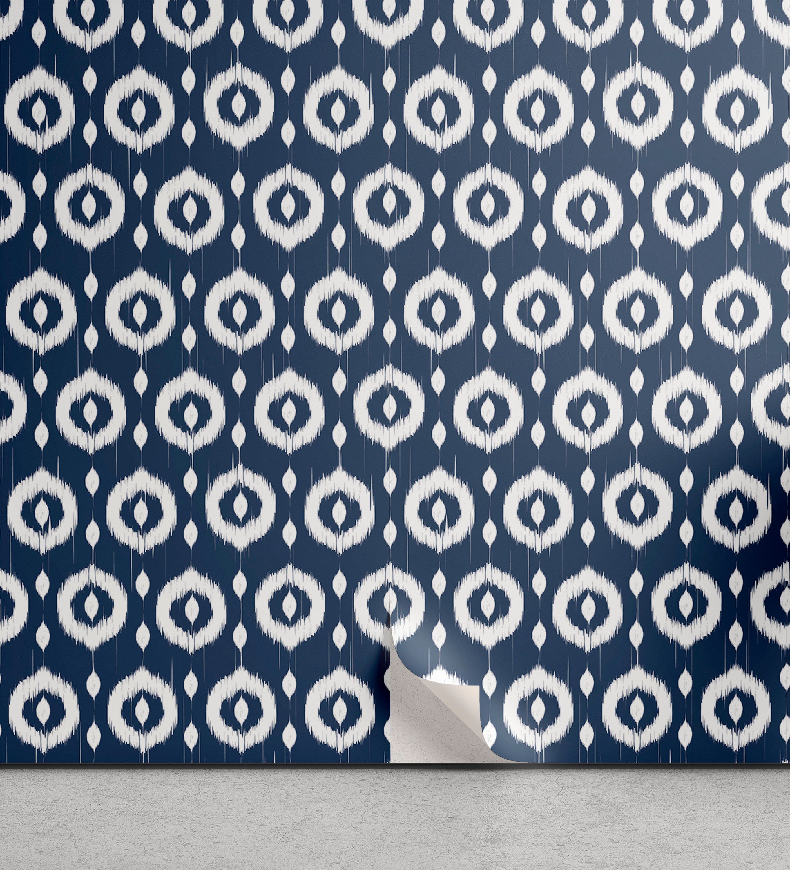 Abakuhaus Vinyltapete selbstklebendes Wohnzimmer Küchenakzent, Asian Kreis-Punkte Ikat