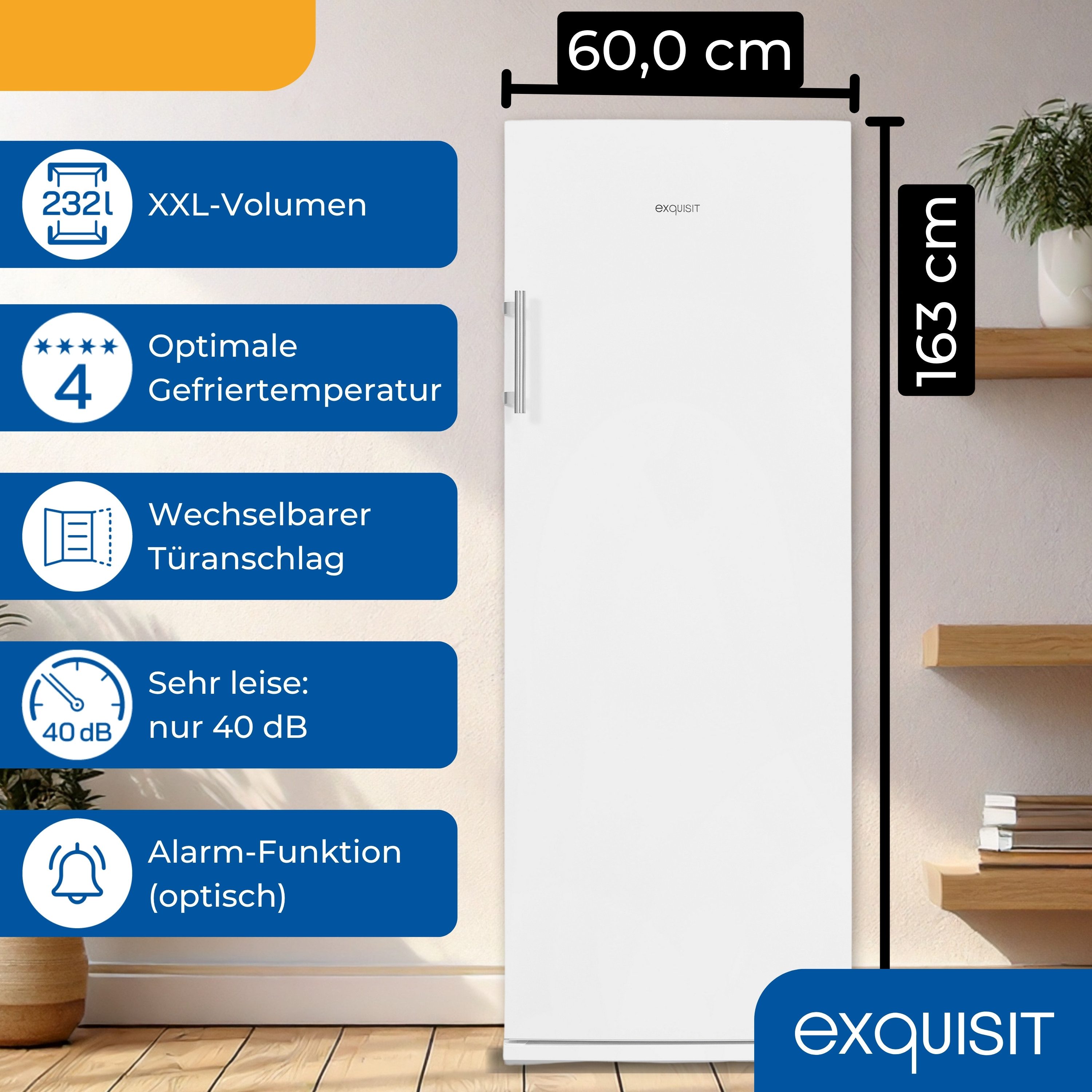 exquisit Gefrierschrank GS527-H-280E weiss, 163 cm hoch, 60 cm breit, Gefrierschrank mit Geräumigen Gefrierschubladen, inkl. BigBox – Bild 3 von 5