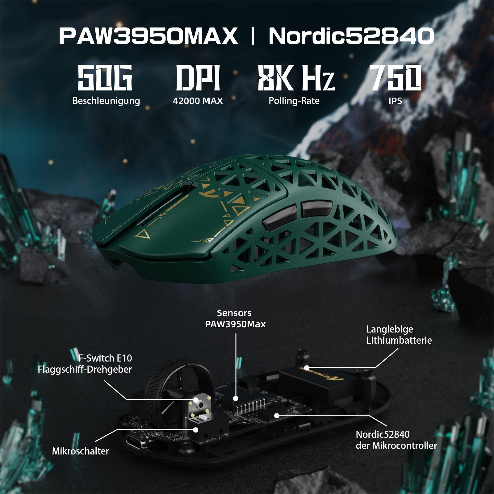 ATTACK SHARK R5 Ultra Carbonfaser Gaming-Maus,39g,8000Hz,42000 DPI,PAW3950MAX Gaming-Maus (2.4G, Bluetooth, kabelgebunden) – Bild 5 von 5