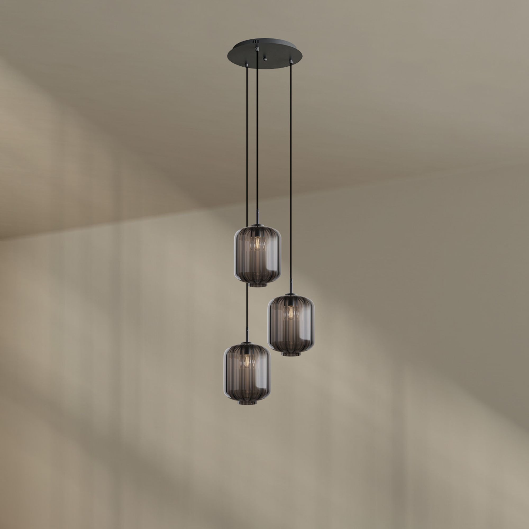 Pendelleuchte Velo Galerieleuchte 3-flg Ø 40cm Baldachin Ø 25cm Rauch