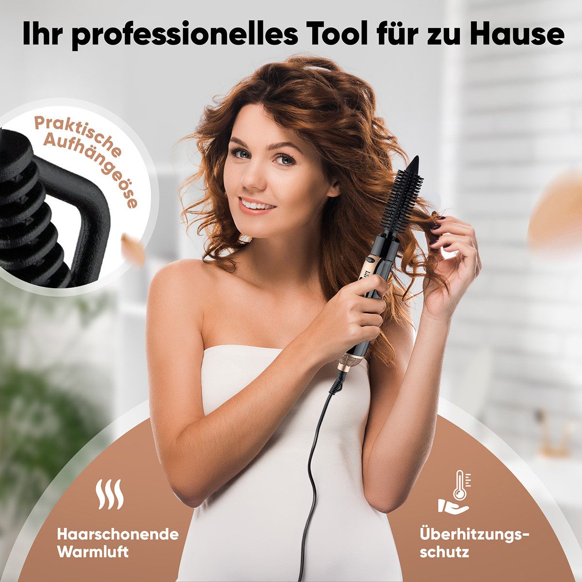 CLATRONIC Lockenstab HAS 3818, Warmluftbürste 3 Aufsätze