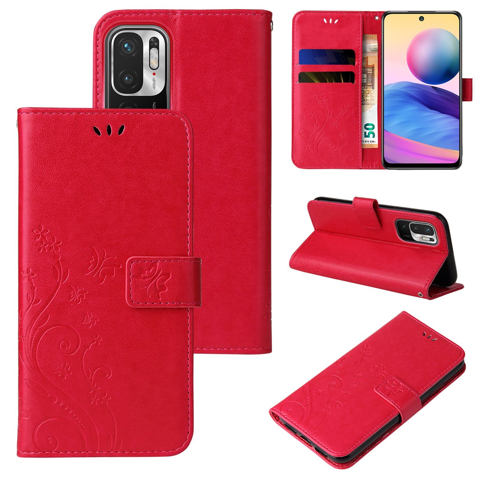 Tec-Expert Handyhülle Cover Tasche Hülle für Xiaomi Redmi Note 10 5G 6,5 Zoll, Klapphülle Case mit Kartenfach Fliphülle aufstellbar, Motiv Blumen