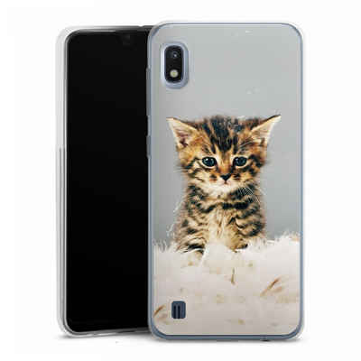 DeinDesign Handyhülle Katze Haustier Feder Kitty, Samsung Galaxy A10 Slim Case Silikon Hülle Ultra Dünn Schutzhülle