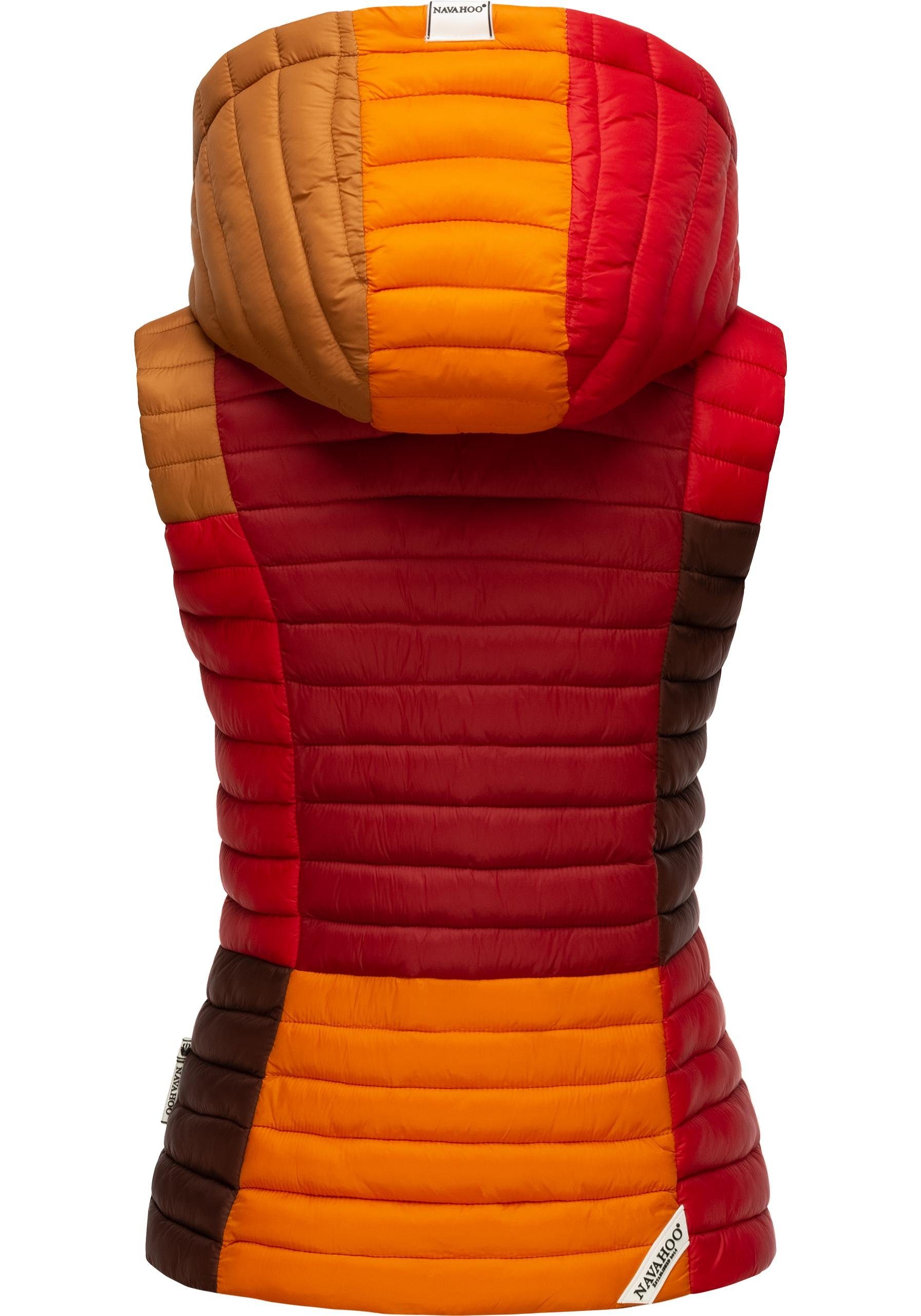 Navahoo Steppweste Shadaa Multikulti Ärmellose Damen Weste im Colourblocking-Stil und Kapuze