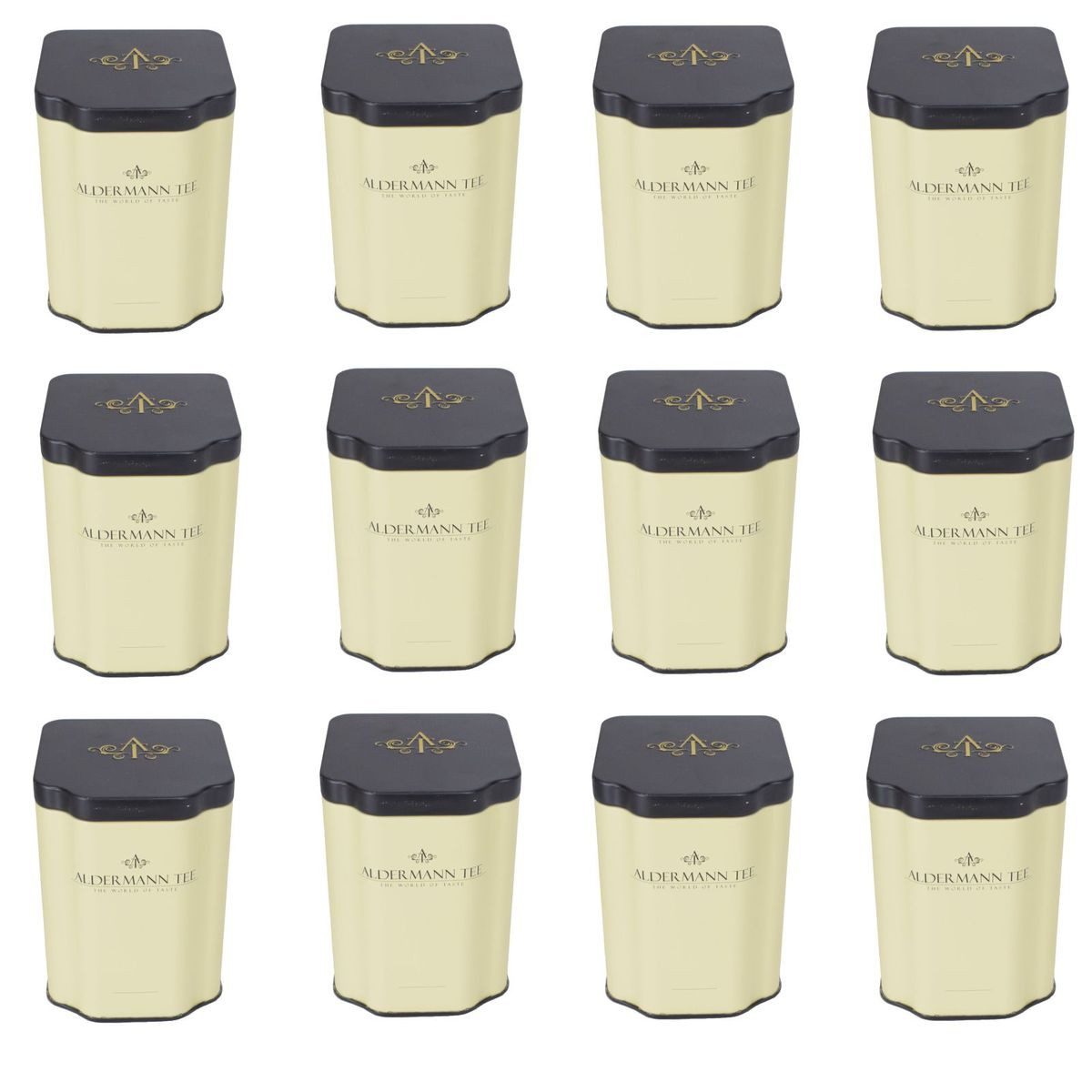 Aldermann Tee GmbH Teebox Teedosen 6,12, 24er-Set "Aldermann Tee" Teedose, mit Deckel 8x8x11 cm, Blech, (12-tlg)