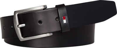 Tommy Hilfiger Ledergürtel DENTON 3,5 Robuster Ledergürtel mit Flag-Label, silberne Schnalle, verstellbar