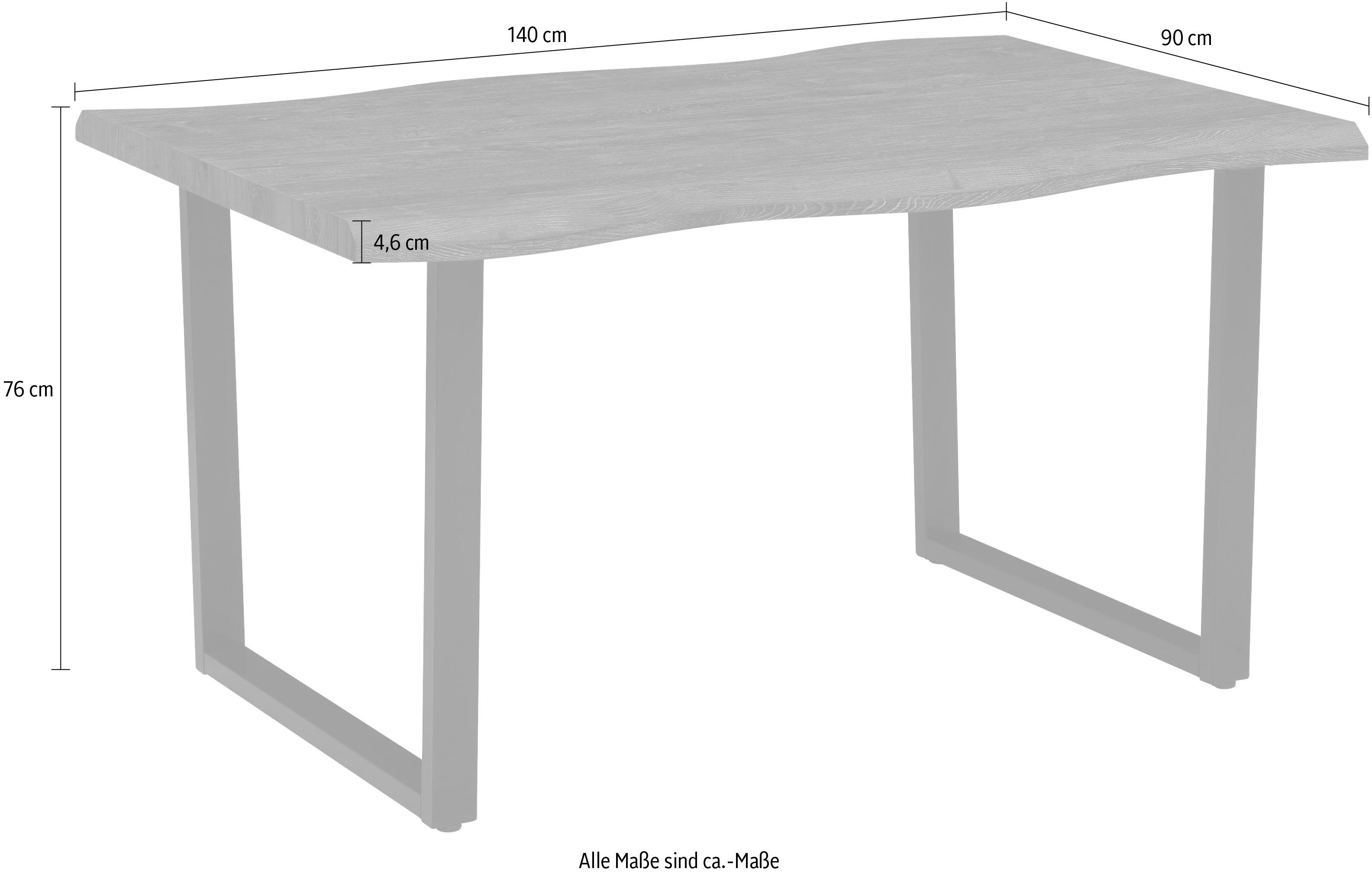 HELA Esstisch Giselle Baumkantentisch Küchentisch, Wildeiche cm Industrial natur grau Design, oder Breite, 200 - Kufengestell, 140