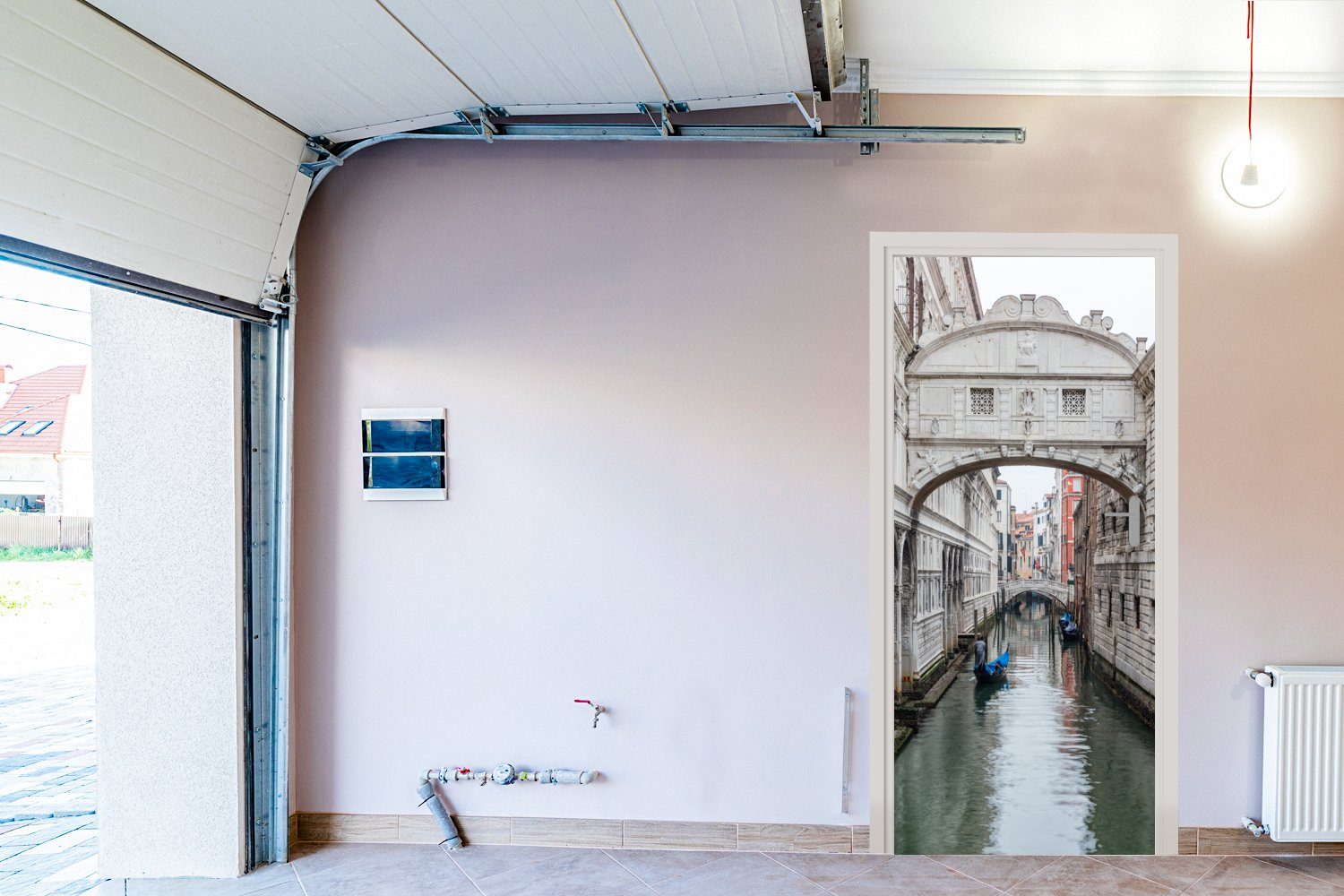 MuchoWow Türtapete Venedig - Fototapete (1 Boot, Tür, für Matt, 75x205 Türaufkleber, bedruckt, St), Brücke - cm