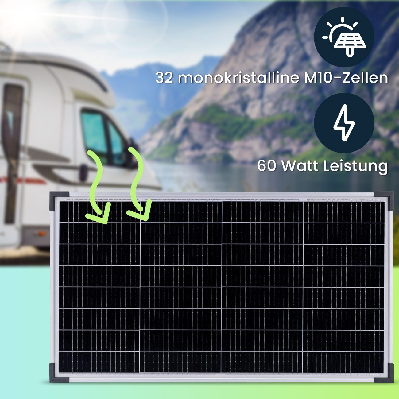 Casativo Solarmodul 60W Mobiles Solarpanel mit 32 M10-Zellen IP65 4,12 kg Metall, 60W Solarpanel 12V IP65 wetterfest 77x42,5 cm mobil einsetzbar 4,1kg
