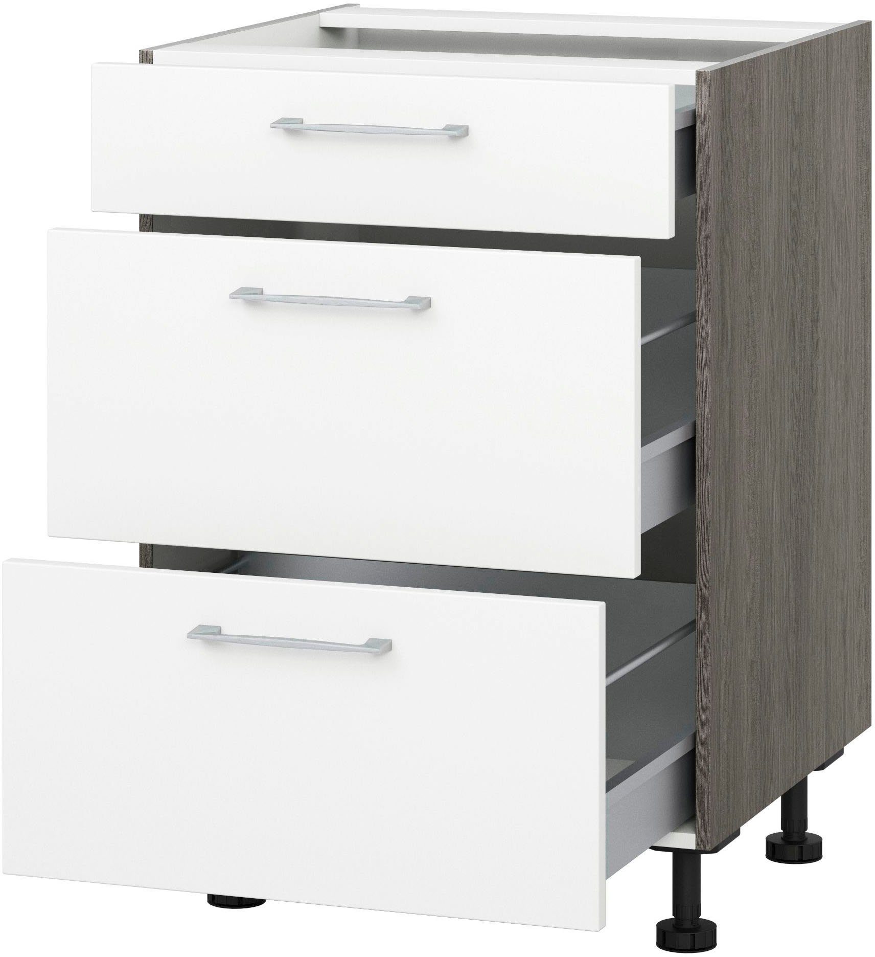 Express Küchen Auszugsunterschrank Trea U2AS60 mit drei Auszügen, Breite 60 cm, Höhe 75 cm weiß/eichefarben grau | eichefarben grau