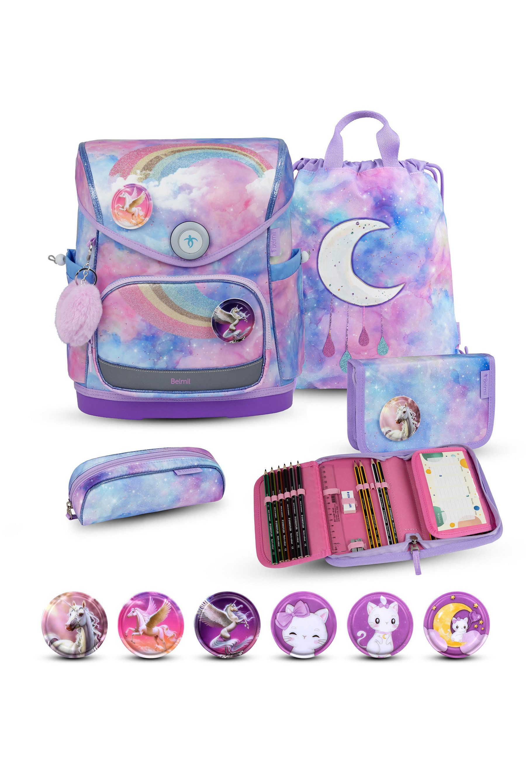 Belmil Schulranzen Compact Plus Premium, Brust- & Hüftgurt, Patches (5-tlg., Schulranzen Set 5 tlg)