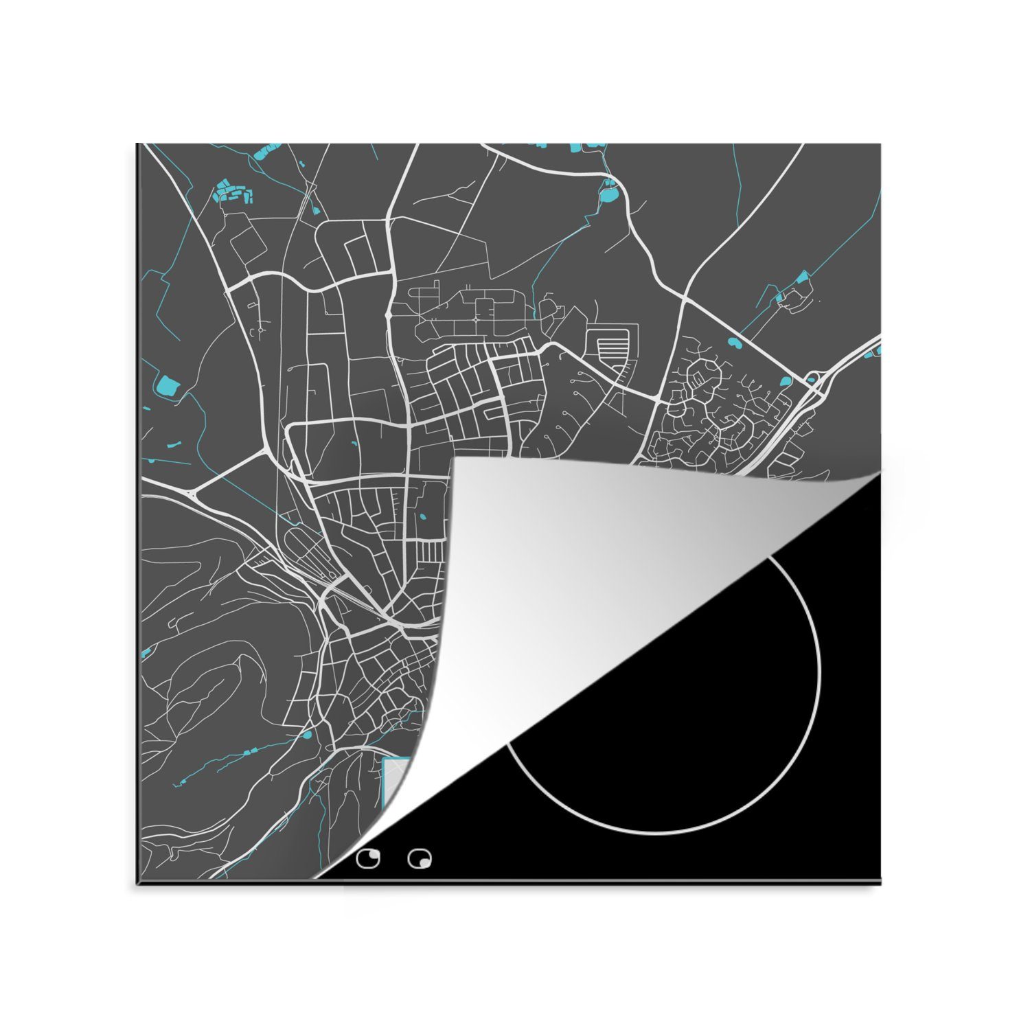 MuchoWow Herdblende-/Abdeckplatte Stadtplan - Deutschland - Blau - Goslar - Karte, Vinyl, (1 tlg), 78x78 cm, Ceranfeldabdeckung, Arbeitsplatte für küche | Herdabdeckplatten