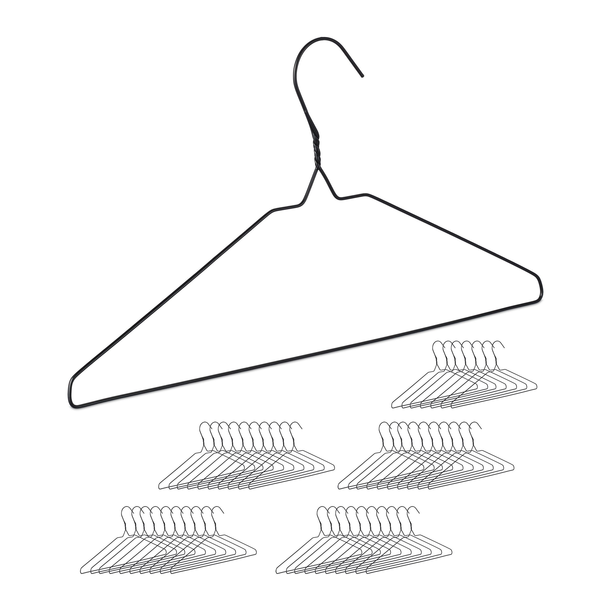 relaxdays Kleiderbügel Schwarze Drahtbügel 48er Set, (48er Set, 48-tlg)