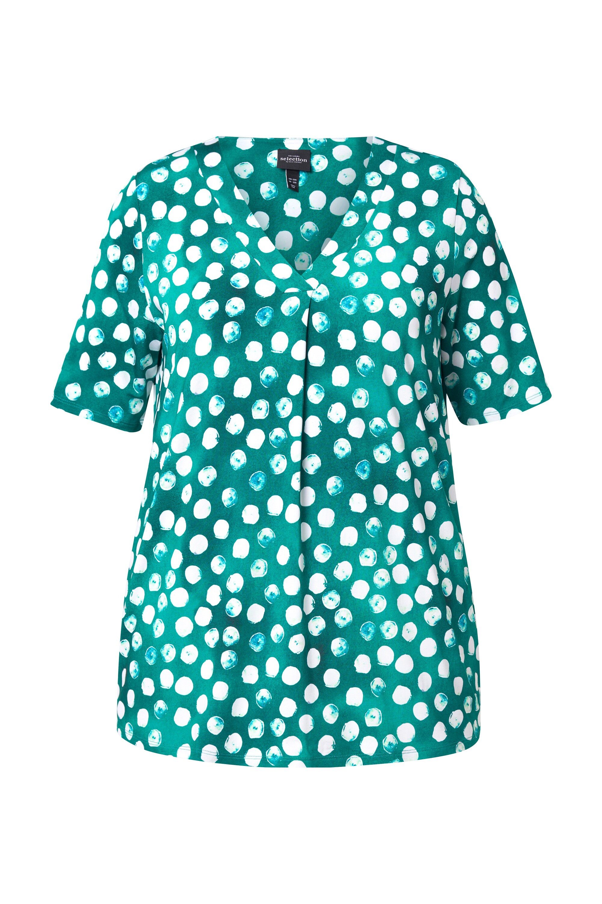 Ulla Popken T-Shirt Slinky-Shirt Tupfen Zierfalte V-Ausschnitt Halbarm günstig online kaufen