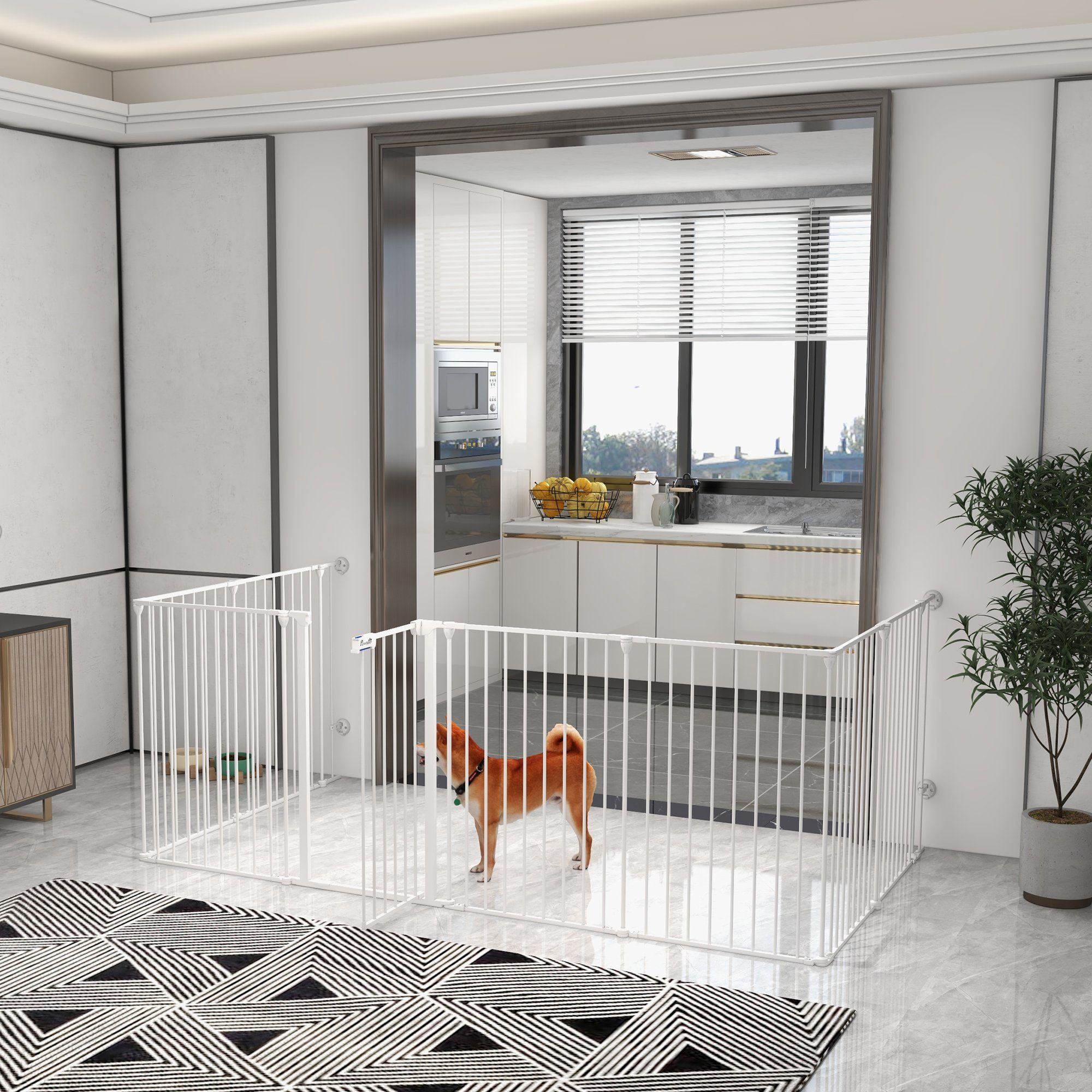 PawHut Freigehege Hundeabsperrgitter mit 8 Platten, Stahl, Weiß 154 x 154 x 90 cm
