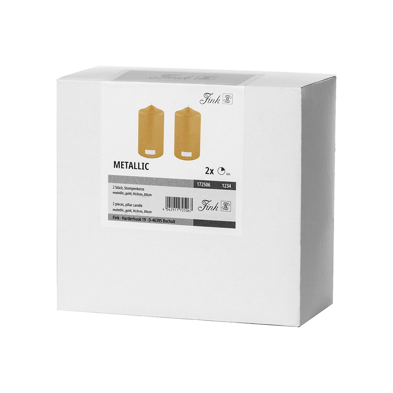 Fink Stumpenkerze CANDLE 2er Set Stumpenkerzen - gold - Paraffin - H. 15cm x B. 8cm (1-tlg., Dicke Kerzen - Großkerzen), Säulenkerzen Blockkerzen Zylinderkerzen - Elegante Standkerzen