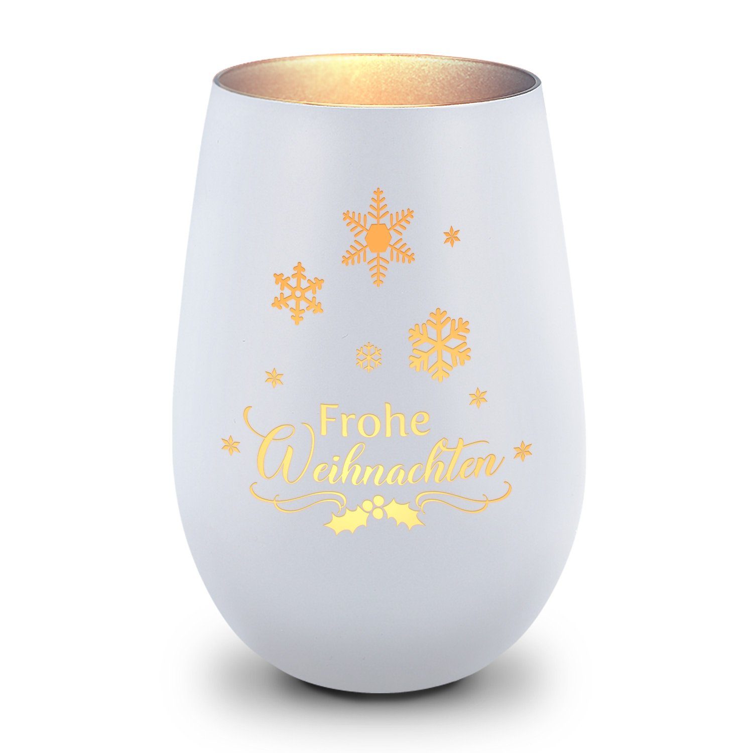 GRAVURZEILE Windlicht aus Glas mit Gravur - Frohe Weihnachten Schneeflocke - Weihnachtsdeko (Weiß/Silber), Geschenke für Frauen und Männer zum Geburtstag und weitere Anlässe