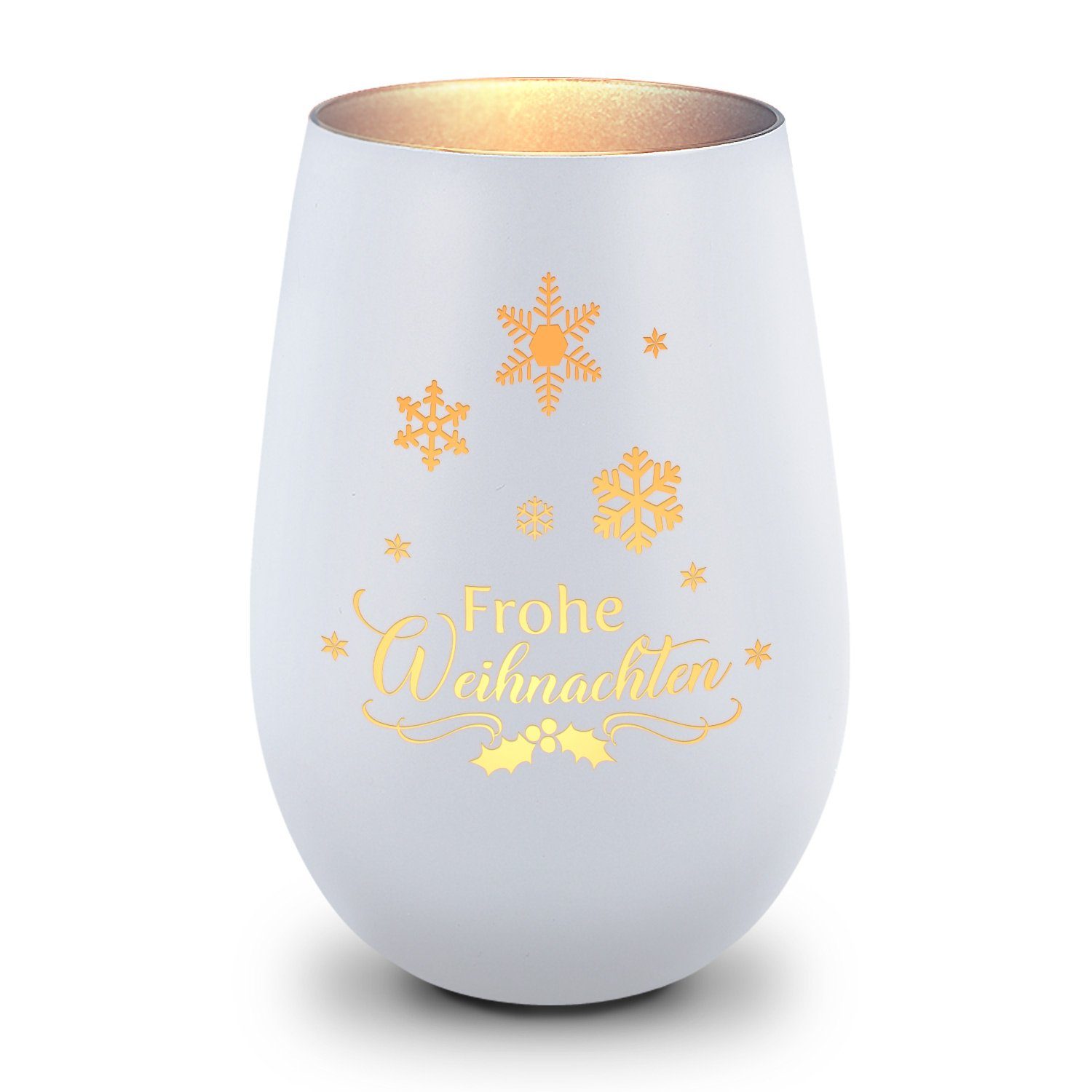 GRAVURZEILE Windlicht aus Glas mit Gravur - Frohe Weihnachten 