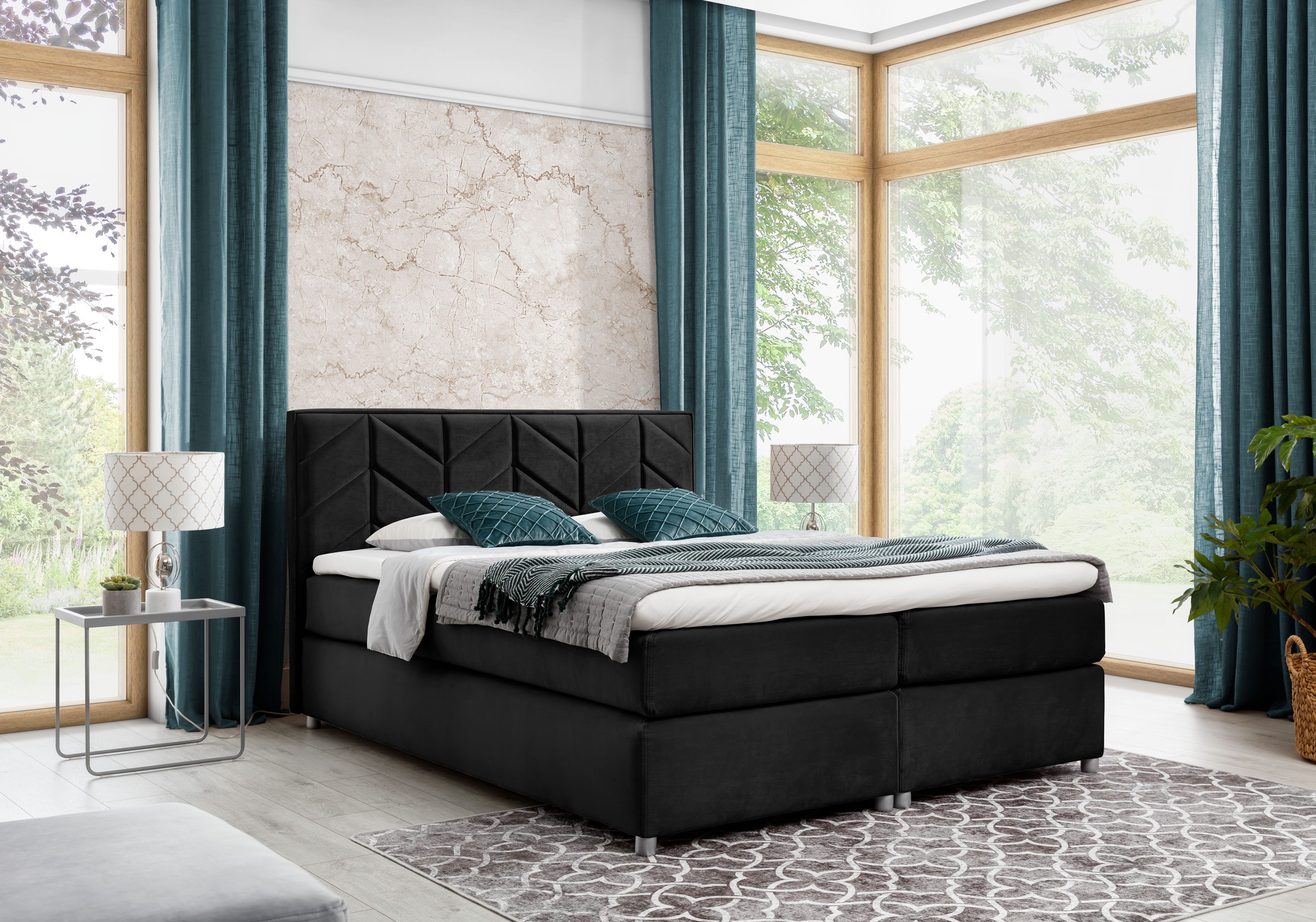 Schlaffabrik Boxspringbett JODLA (French Velvet 685), inkl. Matratze, Topper, Stauraum