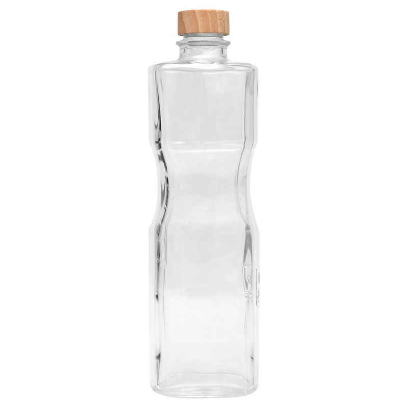 Yogishop Trinkflasche Yogabottle Juicy, 1 l, Formschöne, hochwertige 1-Liter-Glastrinkflasche mit Holzverschluss.