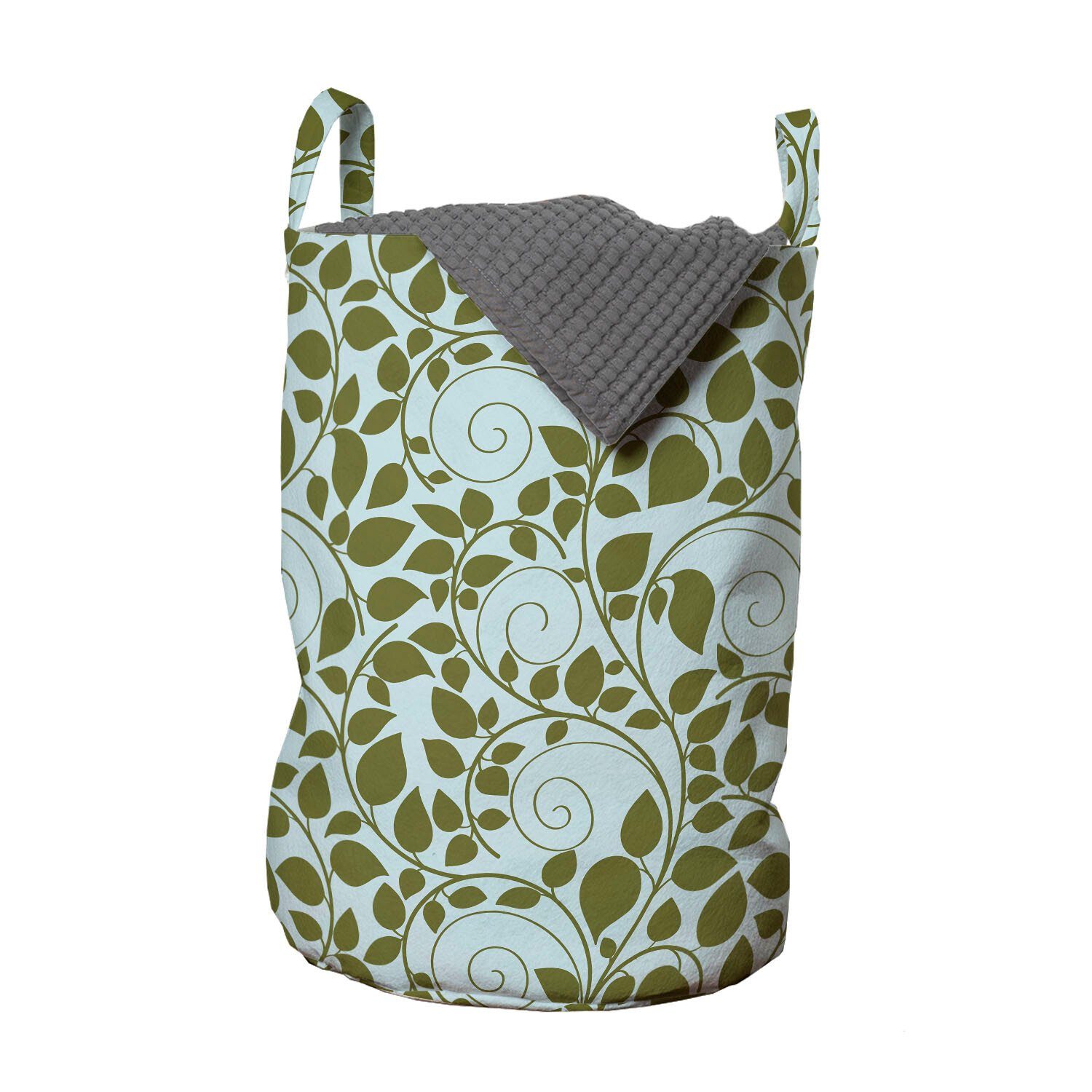 Abakuhaus Wäschesäckchen Wäschekorb mit Griffen Kordelzugverschluss für Waschsalons, Blätter Silhouetten von Swirl Stielen