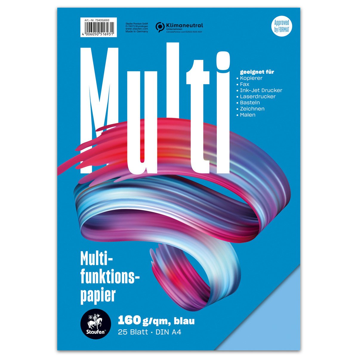 Staufen Drucker- und Kopierpapier Staufen Multifunktionspapier 25 Blatt 160g/m² blau DIN A4
