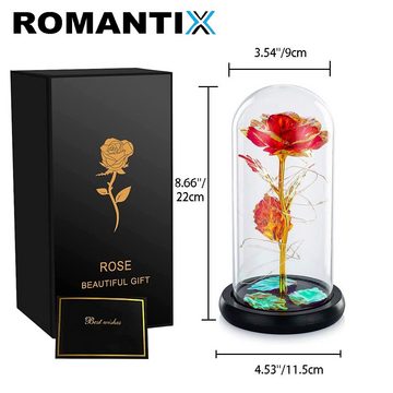 Kunstblume ROMANTIX Ewige Rose im Glas - LED Goldrose - goldene Rose mit Licht, MAVURA, Geschenk Valentinstag Muttertag Romantik Liebe Hochzeit